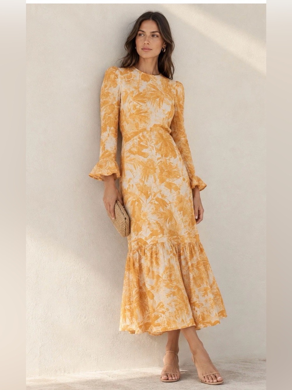 Zimmermann Yellow and White Long Sleeve Floral Maxi Dress